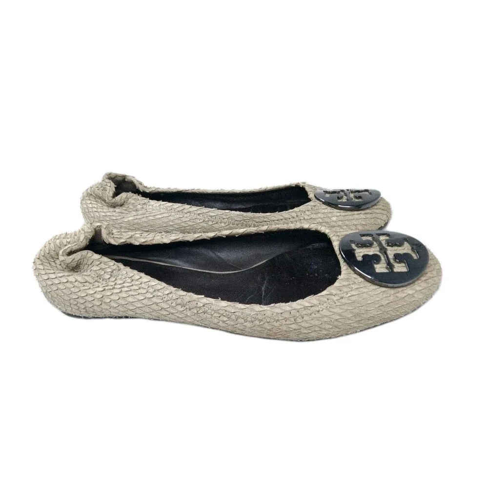 Tory Burch Reva Flats Shoes Women's Size 6.5 Gray Distress Leather Python Print